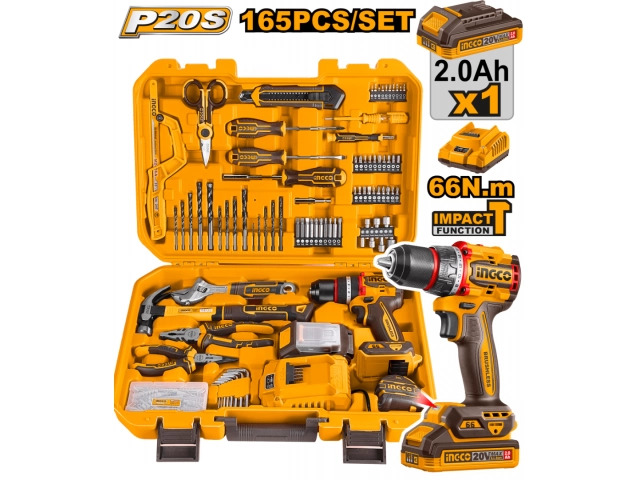 Kit Atornillador Percutor 20V + 165 Herramientas INGCO